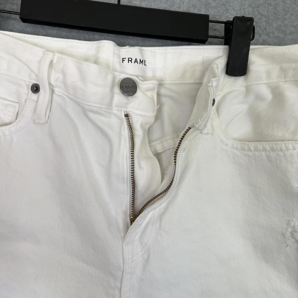 Frame Womens Le Beau Jean Shorts Size 25 White Distressed High Rise Cuffed - Picture 7 of 13